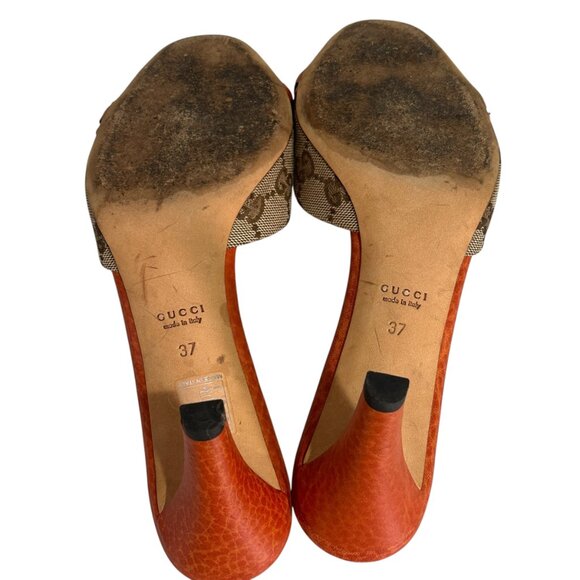 Vintage Gucci Orange Leather Horsebit Bamboo Heels Size 37 US 7 - Picture 5 of 9
